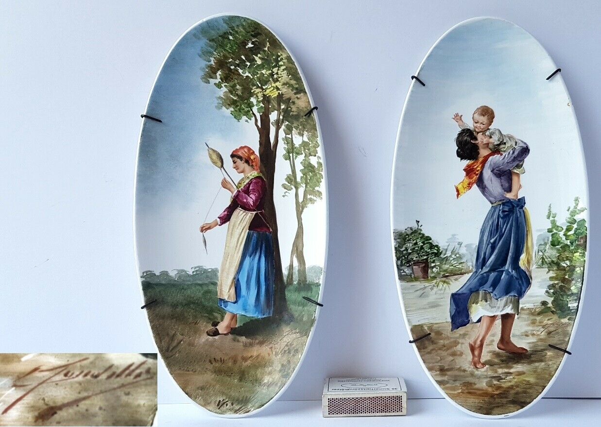 Pair Porcelain Pictures/wall Pictures Hand Painted Signed Um 6233 7/12ft347