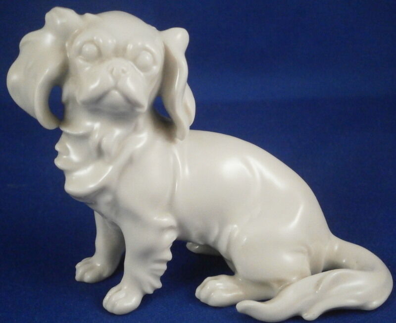 Vintage Augarten Porcelain Dog Pekinese Spaniel Figurine Figure Vienna Wien