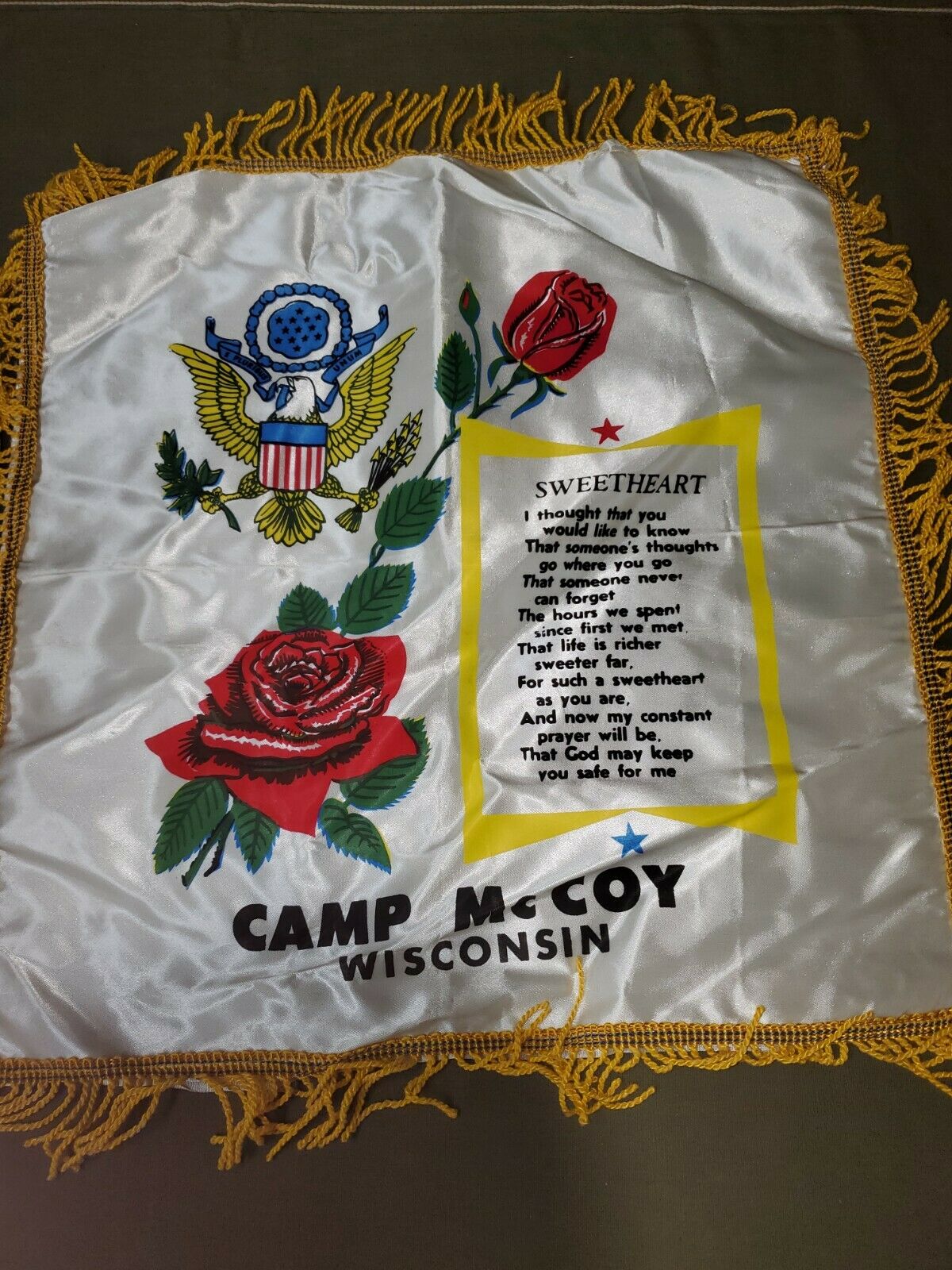 Wwii Sweetheart Pillow Sham From Camp Mccoy Wi