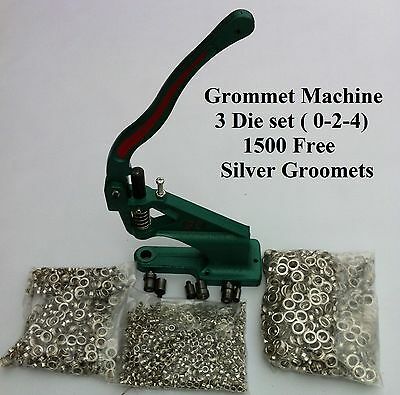 Grommet Machine 3 Die (#0 #2 #4) & 1500grommets Silver Eyelet Banner Hand Press